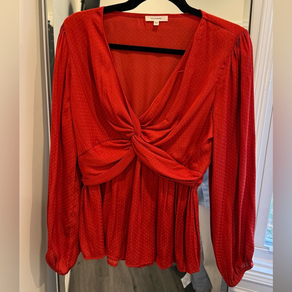 Pleione Red Knot-Front Long Sleeve Dress